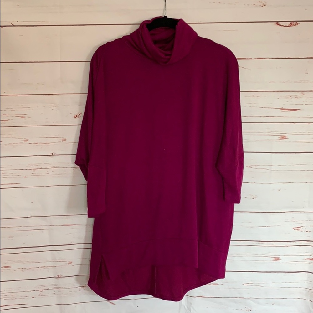 Fuchsia Mock Neck Batwing Sleeve